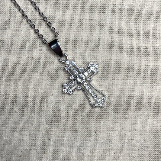 Essential Cable Chain with Ornate Crystal Cross